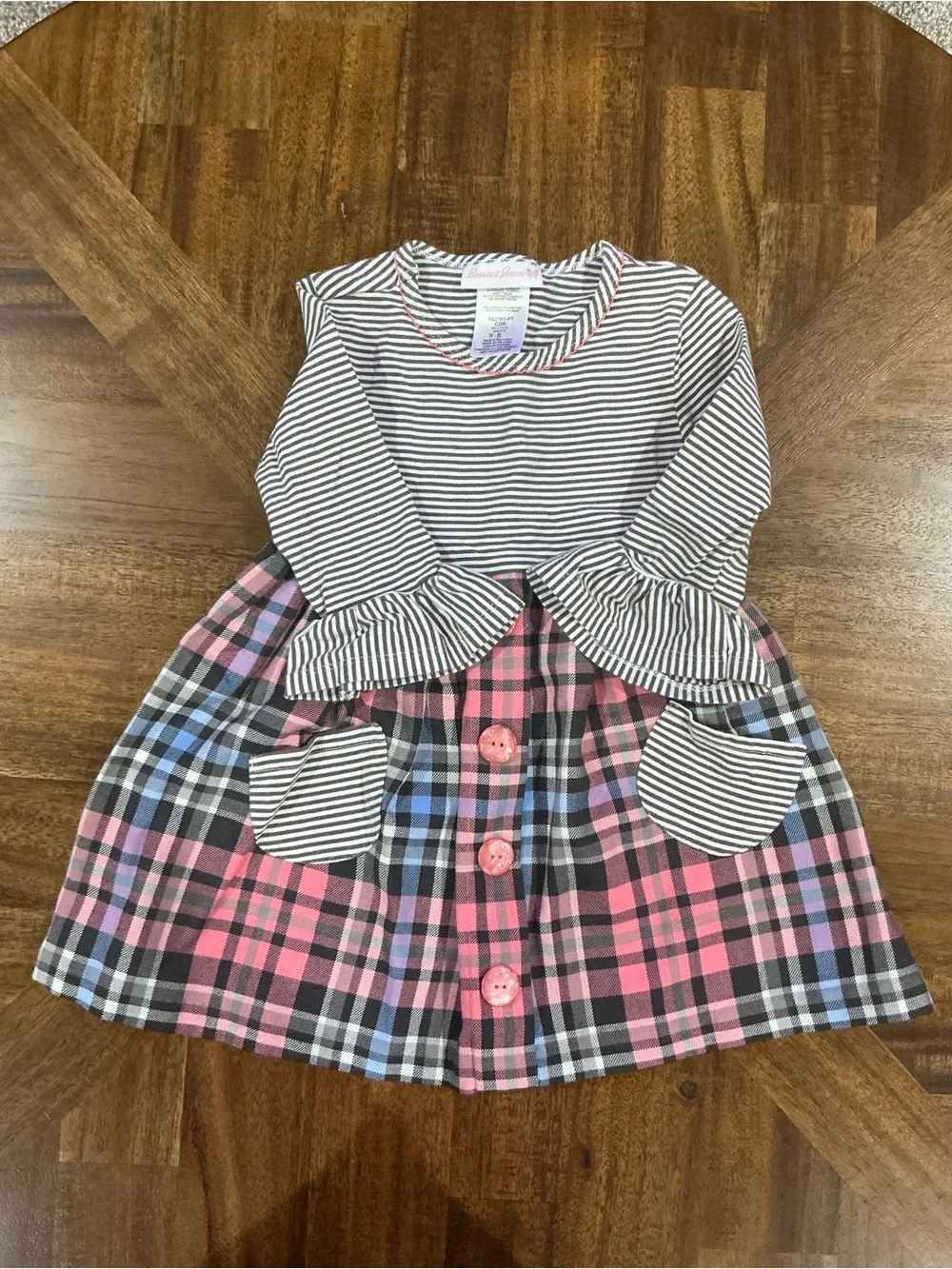 Bonnie Jean Size 5 Pink Plaid & Stripe Long-Sleeve Tunic